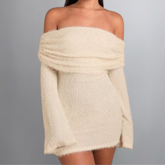 SHEIN Dresses & Skirts - ‼️SALE‼️ Shein Bae NWT! Off-Shoulder Textured Beige Dress